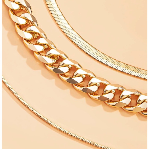 Silver or Gold Tone Chunky Chain Multilayer Necklace - Picture 4 of 5